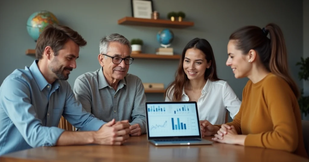 Família discutindo planejamento patrimonial com consultor 